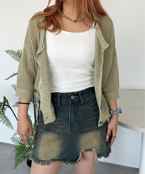 PairPair（ペアペア）の「メッシュニットカーディガン（カーディガン/ボレロ・レディース・アイボリー/ミント・フリー）」の15枚目の写真