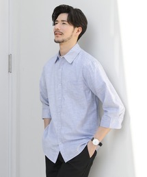 ポリコットンスラブ七分袖レギュラーフィットシャツ