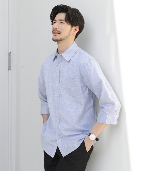 LIL VENDARS（リルヴェンダース）の「ポリコットンスラブ七分袖レギュラーフィットシャツ（シャツ/ブラウス・メンズ・ホワイト/ネイビー/サックスブルー/ベージュ/カーキ・LL/M/L）」の4枚目の写真
