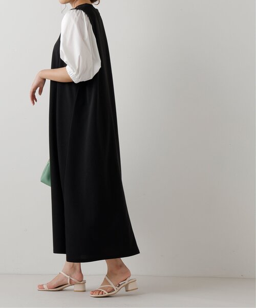 五分袖 Vネック ワンピース ドレス リボリュームスリーブ 1584 DRESS STAR ドレス Vネックレーススリーブウエストリボン