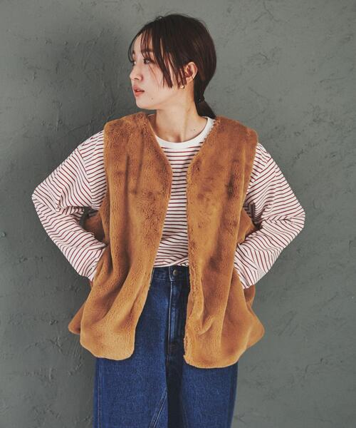 coen（コーエン）の「フェイクファーベスト（ベスト・レディース・ダークグレー/ブラウン/ベージュ・M/L）」の4枚目の写真