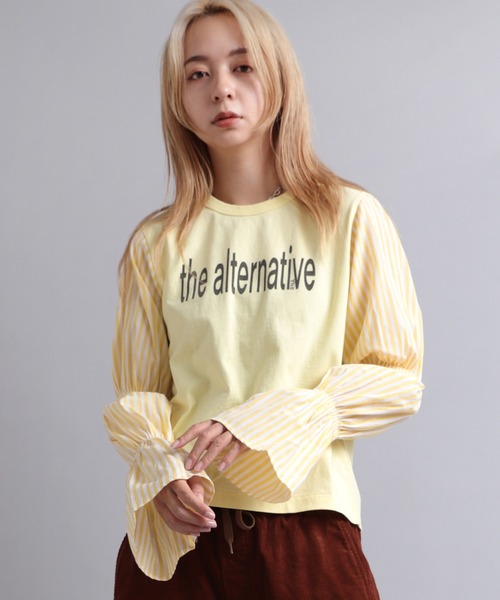 RNA(アールエヌエー)の「M1901 ストライプキャンディ-T(Tシャツ/カットソー・レディース・ホワイト/ブラック/イエロー・MEDIUM)」の1枚目の写真