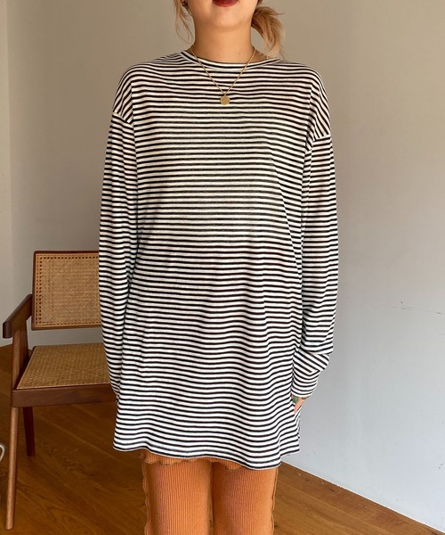 CAPRICIEUX LE'MAGE（カプリシューレマージュ）の「シアーボーダーBIG Tシャツ（Tシャツ/カットソー・レディース・ブラック/ベージュ・FREE）」の21枚目の写真