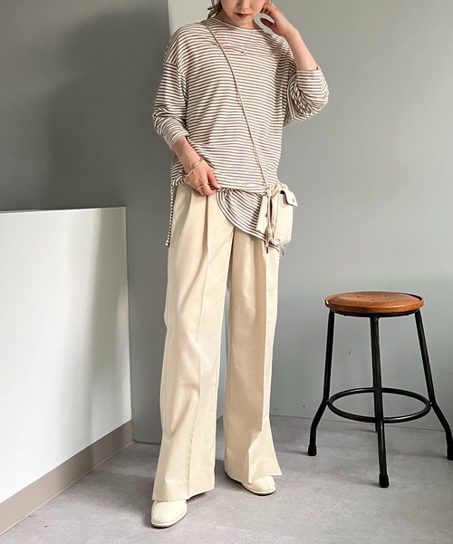 CAPRICIEUX LE'MAGE（カプリシューレマージュ）の「シアーボーダーBIG Tシャツ（Tシャツ/カットソー・レディース・ブラック/ベージュ・FREE）」の8枚目の写真