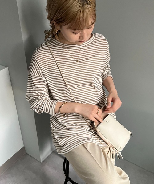 CAPRICIEUX LE'MAGE（カプリシューレマージュ）の「シアーボーダーBIG Tシャツ（Tシャツ/カットソー・レディース・ブラック/ベージュ・FREE）」の5枚目の写真