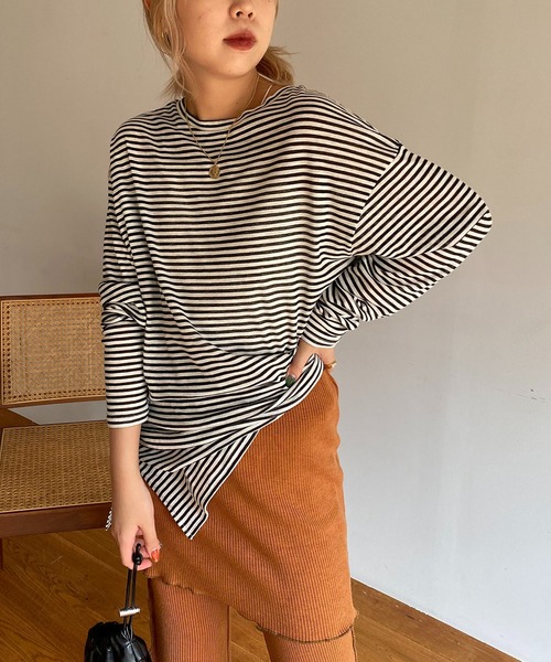 CAPRICIEUX LE'MAGE（カプリシューレマージュ）の「シアーボーダーBIG Tシャツ（Tシャツ/カットソー・レディース・ブラック/ベージュ・FREE）」の13枚目の写真