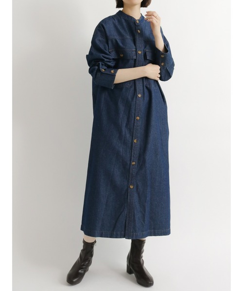 Samansa Mos2 blue(サマンサモスモスブルー)の「【ECO DENIM】ロングジャケット(デニムジャケット・レディース・ネイビー/ブルー/キナリ・フリ-)」の2枚目の写真