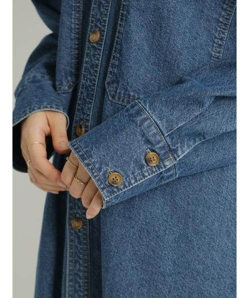 Samansa Mos2 blue(サマンサモスモスブルー)の「【ECO DENIM】ロングジャケット(デニムジャケット・レディース・ネイビー/ブルー/キナリ・フリ-)」の12枚目の写真
