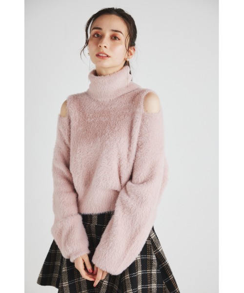 rienda（リエンダ）の「スリットショルダーシャギーニットトップス（ニット/セーター・レディース・オレンジ/アイボリー/ダークグレー/ブラック/ピンク/ブルー・FREE）」の5枚目の写真