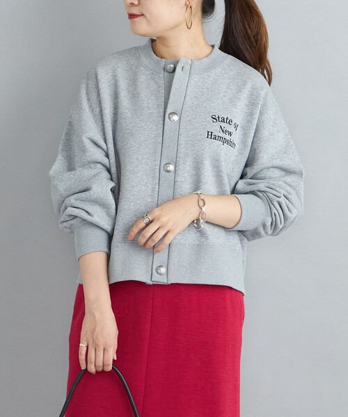 +81BRANCA(ハチイチブランカ)の「81BRANCA:カレッジ スウェット カーディガン◇(カーディガン/ボレロ・レディース・ダークグレー/ライトグレー・ONE SIZE)」の5枚目の写真
