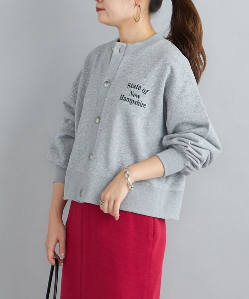 +81BRANCA(ハチイチブランカ)の「81BRANCA:カレッジ スウェット カーディガン◇(カーディガン/ボレロ・レディース・ダークグレー/ライトグレー・ONE SIZE)」の6枚目の写真
