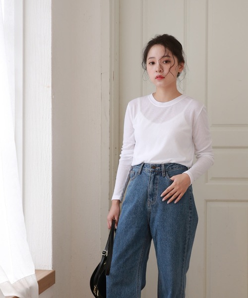 Isn't She?(イズントシー)の「ベーシッククルーネックTシャツ(Tシャツ/カットソー・レディース・ブラック系/ベージュ/ホワイト・FREE)」の7枚目の写真