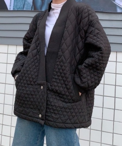 ECLIN（エクラン）の「ルーズシルエットキルティングブルゾン（ブルゾン・レディース・アイボリー/ブラック・FREE）」の5枚目の写真