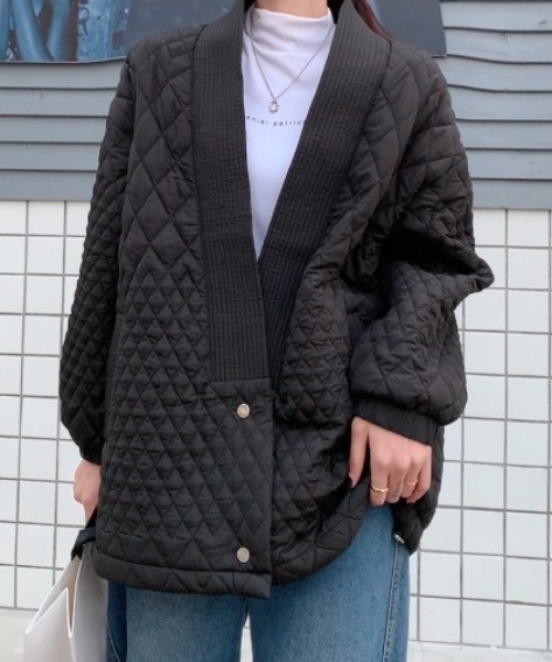 ECLIN（エクラン）の「ルーズシルエットキルティングブルゾン（ブルゾン・レディース・アイボリー/ブラック・FREE）」の7枚目の写真