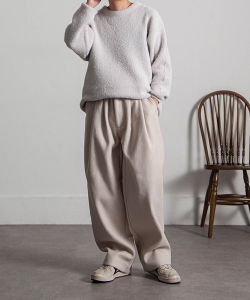 NILWAY（ニルウェイ）の「1タックウールライクワイドストレートパンツ（その他パンツ・メンズ・オリーブ/ブラック/アイボリー・LARGE/SMALL/MEDIUM）」の14枚目の写真