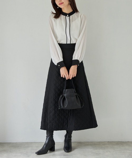 tocco closet（トッコ　クローゼット）の「【ZOZO限定】パール釦付き配色スタンドカラーブラウス（シャツ/ブラウス・レディース・オフホワイト/ブラウン系その他・M）」の4枚目の写真