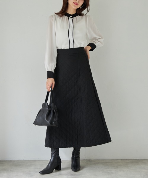 tocco closet（トッコ　クローゼット）の「【ZOZO限定】パール釦付き配色スタンドカラーブラウス（シャツ/ブラウス・レディース・オフホワイト/ブラウン系その他・M）」の7枚目の写真