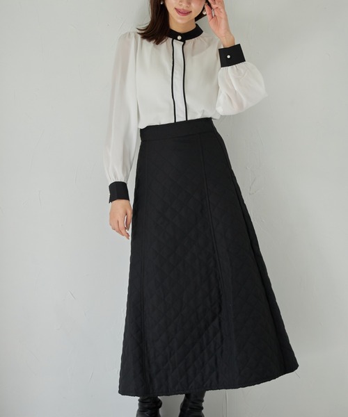 tocco closet（トッコ　クローゼット）の「【ZOZO限定】パール釦付き配色スタンドカラーブラウス（シャツ/ブラウス・レディース・オフホワイト/ブラウン系その他・M）」の5枚目の写真
