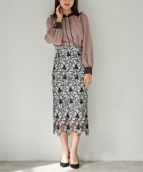 tocco closet（トッコ　クローゼット）の「【ZOZO限定】パール釦付き配色スタンドカラーブラウス（シャツ/ブラウス・レディース・オフホワイト/ブラウン系その他・M）」の14枚目の写真