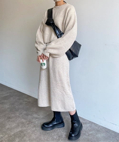 CPCM（シーピーシーエム）の「もちもちニットセットワンピース（ワンピース・レディース・サックスブルー/カーキ/ブラック/アイボリー・FREE）」の2枚目の写真