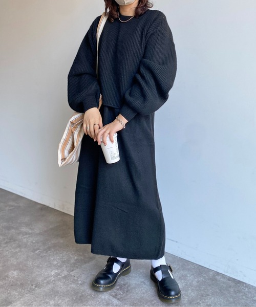 CPCM（シーピーシーエム）の「もちもちニットセットワンピース（ワンピース・レディース・サックスブルー/カーキ/ブラック/アイボリー・FREE）」の3枚目の写真