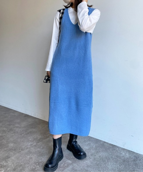 CPCM（シーピーシーエム）の「もちもちニットセットワンピース（ワンピース・レディース・サックスブルー/カーキ/ブラック/アイボリー・FREE）」の15枚目の写真