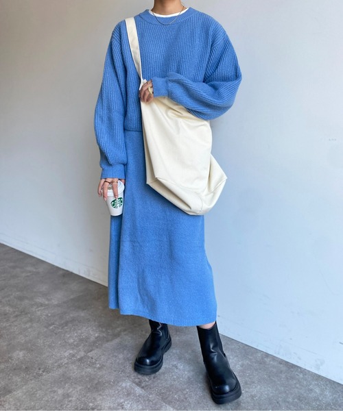 CPCM（シーピーシーエム）の「もちもちニットセットワンピース（ワンピース・レディース・サックスブルー/カーキ/ブラック/アイボリー・FREE）」の11枚目の写真