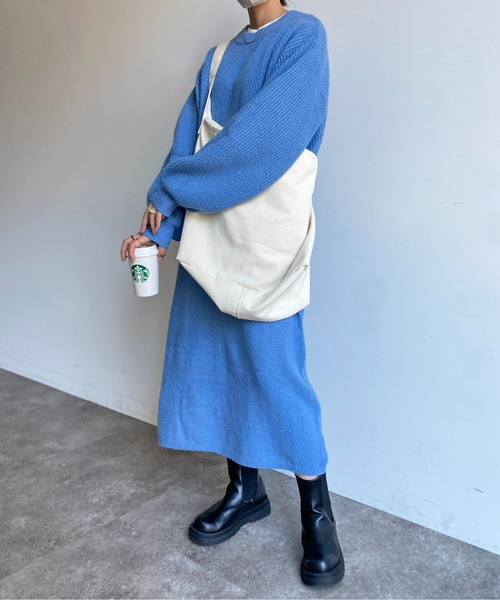 CPCM（シーピーシーエム）の「もちもちニットセットワンピース（ワンピース・レディース・サックスブルー/カーキ/ブラック/アイボリー・FREE）」の7枚目の写真