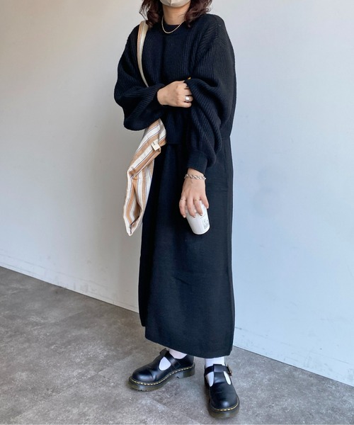 CPCM（シーピーシーエム）の「もちもちニットセットワンピース（ワンピース・レディース・サックスブルー/カーキ/ブラック/アイボリー・FREE）」の5枚目の写真