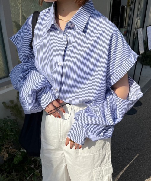 nemne store(ネンネストア)の「【低身長用サイズあり】2way袖開きアソートストライプシャツ(シャツ/ブラウス・レディース・ブルー/アイボリー/ピンク・SMALL/MEDIUM)」の20枚目の写真