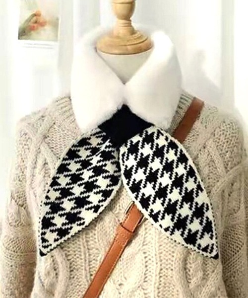 VIBGYOR Women(ヴィブジョー ウィメン)の「【resonance】もこもこ フェイクファー 千鳥格子柄 ティペット マフラー(マフラー・レディース・ホワイト系/ベージュ系/ベージュ系1/ブラウン系・FREE)」の2枚目の写真