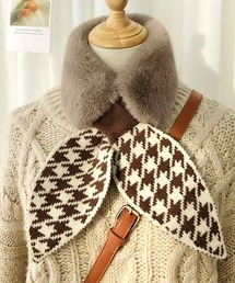 【resonance】もこもこ フェイクファー 千鳥格子柄 ティペット マフラー