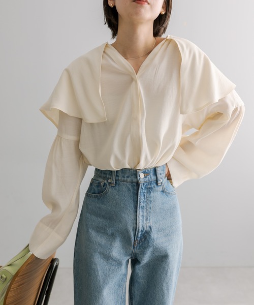 mystic（ミスティック）の「ラッフルカラーシャツ（シャツ/ブラウス・レディース・アイボリー/ブラック/ブルー・FREE）」の13枚目の写真