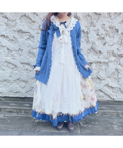 ピンクハウス くすみ水色 バラ刺繍使い 綿ローンフード付きタブリエ さざ波とねこ刺繍ローンタブリエ（その他トップス）｜PINK HOUSE