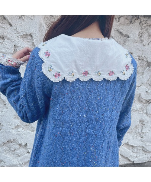 ピンクハウス くすみ水色 バラ刺繍使い 綿ローンフード付きタブリエ ピンクハウス くすみ水色 バラ刺繍使い 綿ローンフード付き