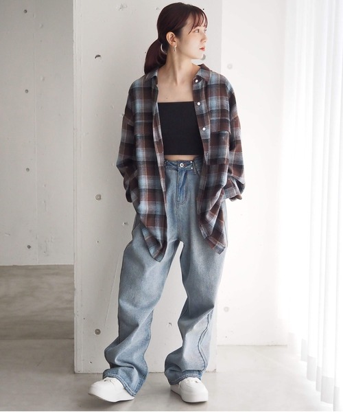 セール】【ZOZO限定アイテム】デニム×チェックBIGシャツジャケット  