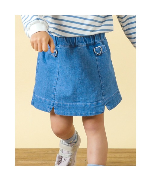SLAP SLIP(スラップスリップ)の「SLAPSLIP/タブハート飾りツイルデニムスカパン(90~130cm)(その他パンツ・キッズ・ピンク/ブルー・100/130/110/90/120)」の1枚目の写真