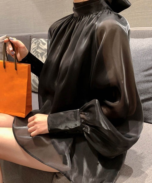 Dalfwin（ダールフィン）の「韓国ファッションバックリボンシアーパフスリーブブラウス（シャツ/ブラウス・レディース・ホワイト/ブラック/ベージュ・FREE）」の12枚目の写真