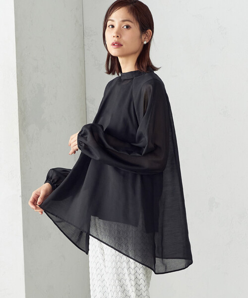 COMME CA ISM(コムサイズム)の「スタンドブラウス(シャツ/ブラウス・レディース・ブラック/ライトグレー・MEDIUM/LARGE)」の2枚目の写真