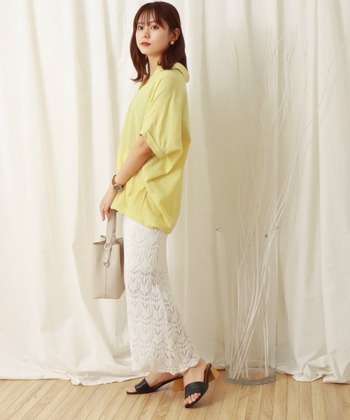 libelle more（リベル モア）の「《吸水速乾・UVカット・抗菌防臭》フレンチリネン　シャツカラー半袖ドルマンブラウス（シャツ/ブラウス・レディース・レモンイエロー/オレンジ/オフホワイト/スミクロ/ブルーグリーン・M/L）」の10枚目の写真