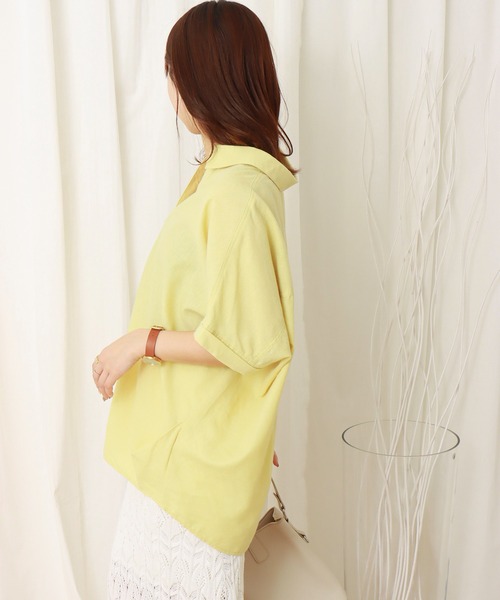 libelle more（リベル モア）の「《吸水速乾・UVカット・抗菌防臭》フレンチリネン　シャツカラー半袖ドルマンブラウス（シャツ/ブラウス・レディース・レモンイエロー/オレンジ/オフホワイト/スミクロ/ブルーグリーン・M/L）」の16枚目の写真
