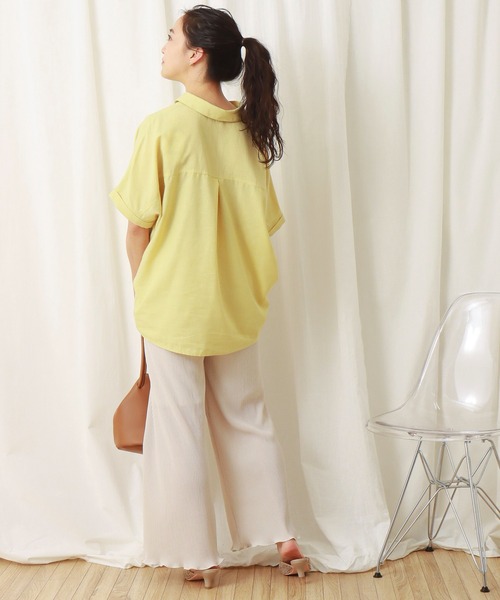 libelle more（リベル モア）の「《吸水速乾・UVカット・抗菌防臭》フレンチリネン　シャツカラー半袖ドルマンブラウス（シャツ/ブラウス・レディース・レモンイエロー/オレンジ/オフホワイト/スミクロ/ブルーグリーン・M/L）」の19枚目の写真