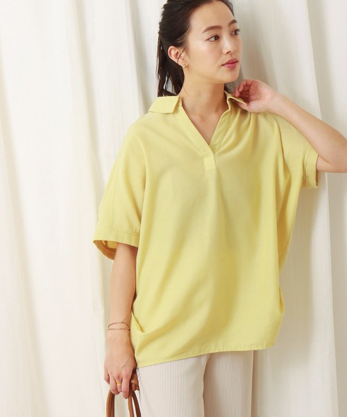 libelle more（リベル モア）の「《吸水速乾・UVカット・抗菌防臭》フレンチリネン　シャツカラー半袖ドルマンブラウス（シャツ/ブラウス・レディース・レモンイエロー/オレンジ/オフホワイト/スミクロ/ブルーグリーン・M/L）」の20枚目の写真