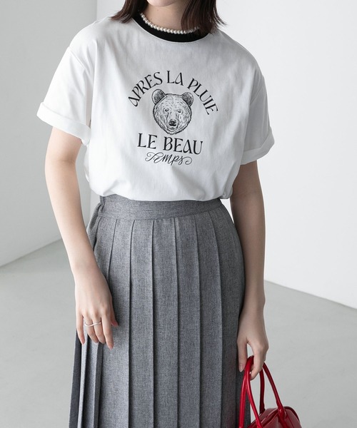 BONLECILL（ボンルシール）の「【JAMMINコラボ】BEARモチーフ リンガー配色プリント半袖Tシャツ（Tシャツ/カットソー・レディース・オフホワイト/ピンク/オートミール/ブルー/ブラック・FREE）」の6枚目の写真