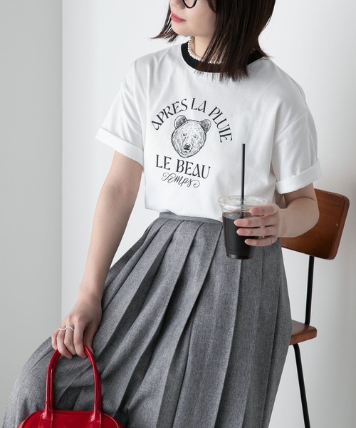 BONLECILL（ボンルシール）の「【JAMMINコラボ】BEARモチーフ リンガー配色プリント半袖Tシャツ（Tシャツ/カットソー・レディース・オフホワイト/ピンク/オートミール/ブルー/ブラック・FREE）」の13枚目の写真