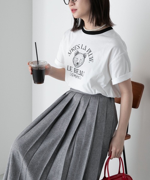 BONLECILL（ボンルシール）の「【JAMMINコラボ】BEARモチーフ リンガー配色プリント半袖Tシャツ（Tシャツ/カットソー・レディース・オフホワイト/ピンク/オートミール/ブルー/ブラック・FREE）」の14枚目の写真