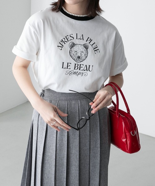 BONLECILL（ボンルシール）の「【JAMMINコラボ】BEARモチーフ リンガー配色プリント半袖Tシャツ（Tシャツ/カットソー・レディース・オフホワイト/ピンク/オートミール/ブルー/ブラック・FREE）」の7枚目の写真