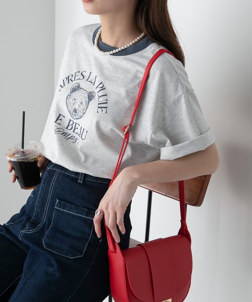 BONLECILL（ボンルシール）の「【JAMMINコラボ】BEARモチーフ リンガー配色プリント半袖Tシャツ（Tシャツ/カットソー・レディース・オフホワイト/ピンク/オートミール/ブルー/ブラック・FREE）」の22枚目の写真