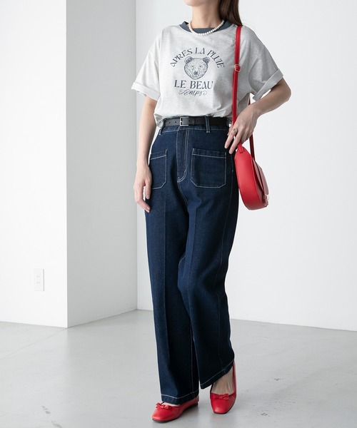 BONLECILL（ボンルシール）の「【JAMMINコラボ】BEARモチーフ リンガー配色プリント半袖Tシャツ（Tシャツ/カットソー・レディース・オフホワイト/ピンク/オートミール/ブルー/ブラック・FREE）」の18枚目の写真