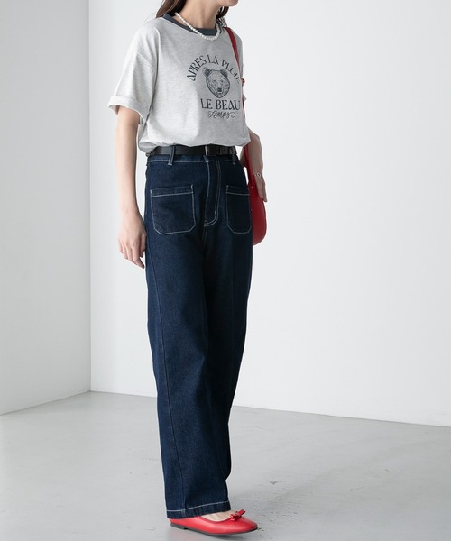 BONLECILL（ボンルシール）の「【JAMMINコラボ】BEARモチーフ リンガー配色プリント半袖Tシャツ（Tシャツ/カットソー・レディース・オフホワイト/ピンク/オートミール/ブルー/ブラック・FREE）」の19枚目の写真